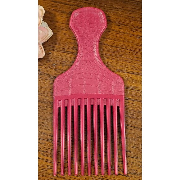 Vintage Goody Plastic Hair Pick Lift Comb Croc Textured RED 6.5" Made In USA - Picture 6 of 10